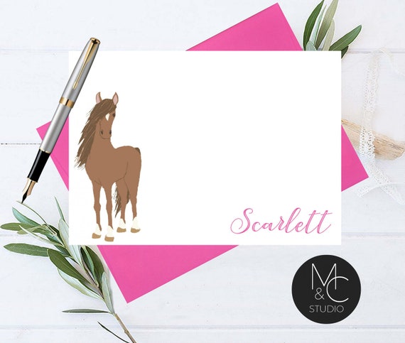 Equestrian Gifts Personalized Stationery Set of 12 Horse Stationary Set Horse Art Flat Note Card I/'d Rather Be Horse Back Riding