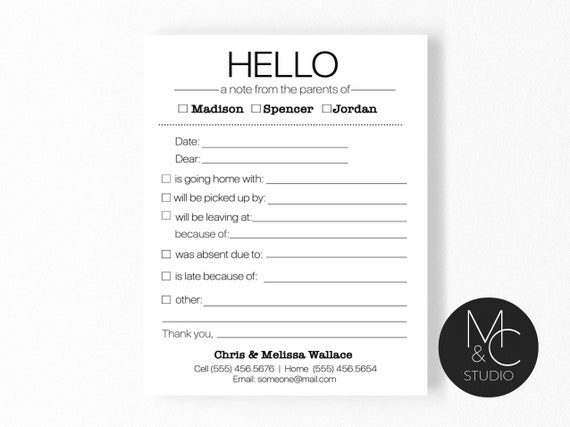 School Notepad, Excuse Pad for School, Notes for School, Parent Notes for School, Back to School, School Notes, Personalized Excuse Pad Il_570xn