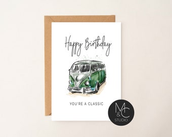 BIRTHDAY Card with Kraft Envelope, You're a Clasic, Car card, Dad birthday, Simple, Car lover, Classic car card, VW Bus Van, Surf #CC3