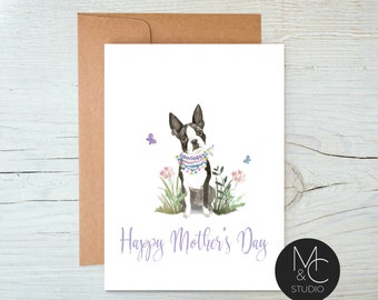 Boston Terrier Dog Card with Kraft Envelope,Mothers Day, Blank Note Card, Dog Lover, Card from Dog, Dog Mom, Mom, Simple Card