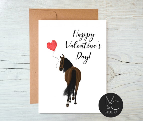 Horse Valentine, Horse Lover Card, personalized Greeting Card, Folded Card Equestrian Card, Valentine's Day Card, Girl Valentine, Brown Il_570xn