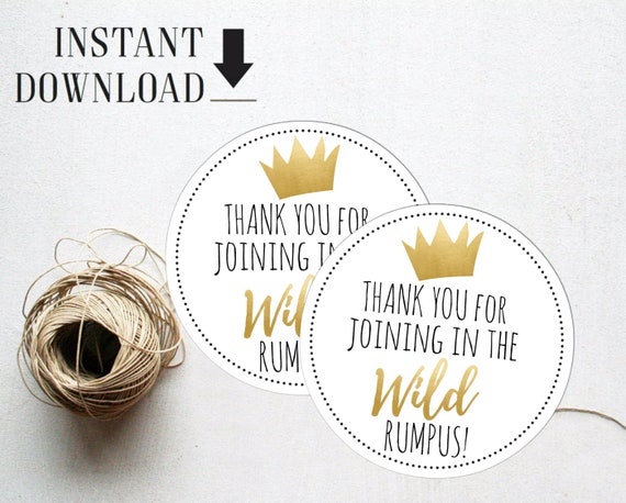 Printable Where The Wild Things Are Birthday Favor, Bag Tags 3" Round, Thank You Favor Tags, Wild One Party Label, instant download Il_570xn