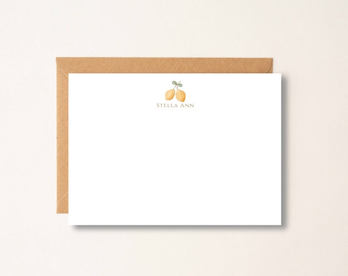 Lemon, Personalized Baby Shower Thank You Cards,  Muted Color, Stationery, Baby Girl Thank you Notes, Whimsical Note Cards, Watercolor