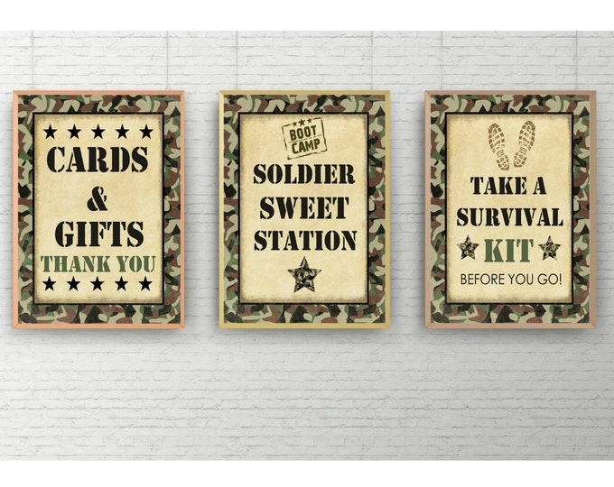 Camo Military Birthday Party Signs, Set of 3 (Instant Download)