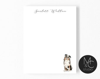 Australian Shepard Aussie Dog  Printed Personalized Notepad - Inital Monogram Stationary- 5x7 Notepad Mom Gift Dog  Mothers Day- Friend Gift