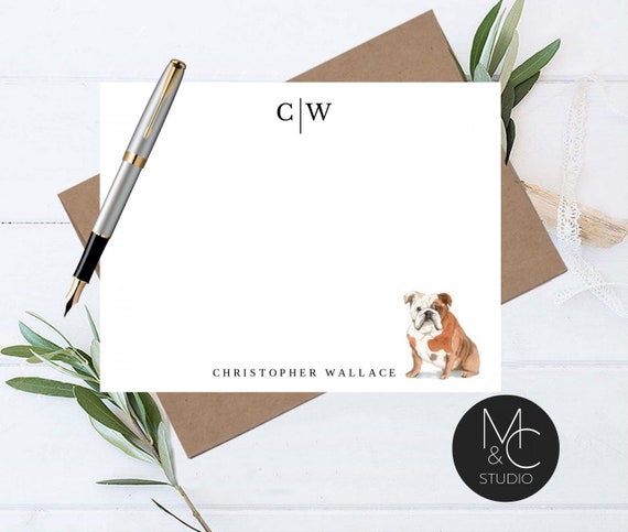Bull Dog Personalized Note Cards, Dog Stationery, Gift for Dog Lovers, Flat Note Cards, Christmas Gift, Boss, Friend, Coworker Il_570xn