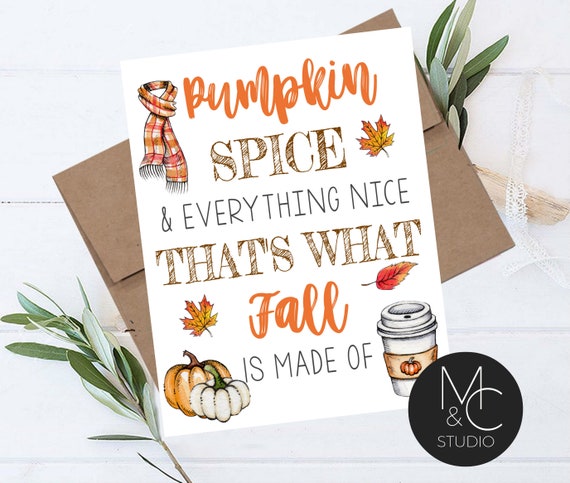 Fall Pumpkin Spice Card,Pumpkin Spice Latte, Kraft Envelope, Stationary Cards, Best Friend Fall Card, Autumn Card, Thinking of you Card Il_570xn