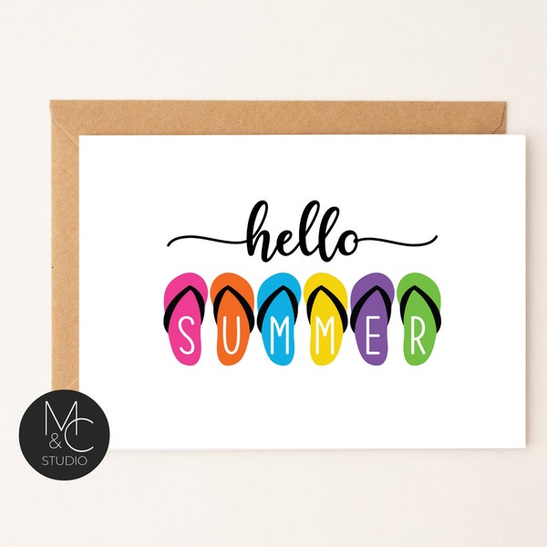 Hello Summer Greeting Cards, Flip flop, sandal, beach card, note from camp, fun summer card, Hello Summer, Thinking of you card #S1