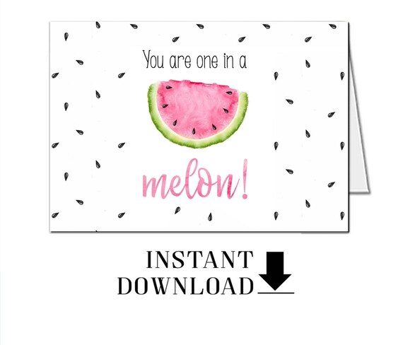 Watermelon Thank you card Instant Download Printable Card, Folded 4x6 Printable Card, Summer Watercolor one in a melon first birthday Il_570xn