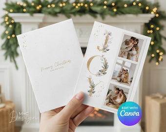 Christmas Card with Photo, Canva Template, Modern Joy Gold, Holiday Edit Yourself