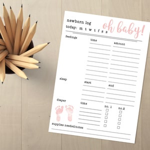 Newborn Feeding Log Notepad, New baby schedule, baby shower gift, new mom gift, newborn schedule, diaper change, sleep times, baby girl image 2