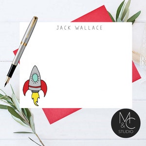 Rocket Space Personalized Note Card Set, Stationary Cards, Monogram, Boys Note Cards Day Gift, Script Font, Stationary, Space Lover Gift