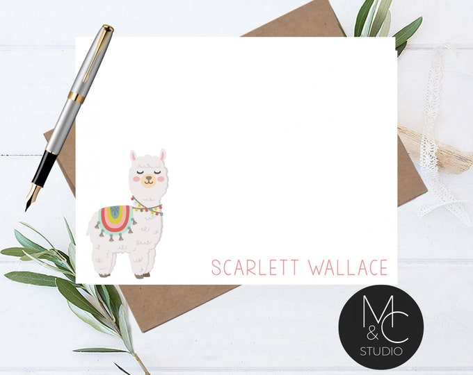 Llama Stationary Set, Personalized, Notecards for Girls, Cute Llama Gifts Custom, Thank You Cards for Girls, Stationery, Gift for Girl