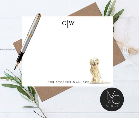 Golden Retriever Dog Personalized Note Cards, Stationery, Gift, Flat Note Cards, Christmas Gift, Boss, Friend, Coworker Il_570xn