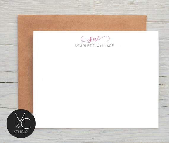Personalized Stationary set, Thank You Cards, Flat Notecards, Custom Stationery, Script, Elegant, Modern Mom, Friend Coworker, Monogram Il_570xn