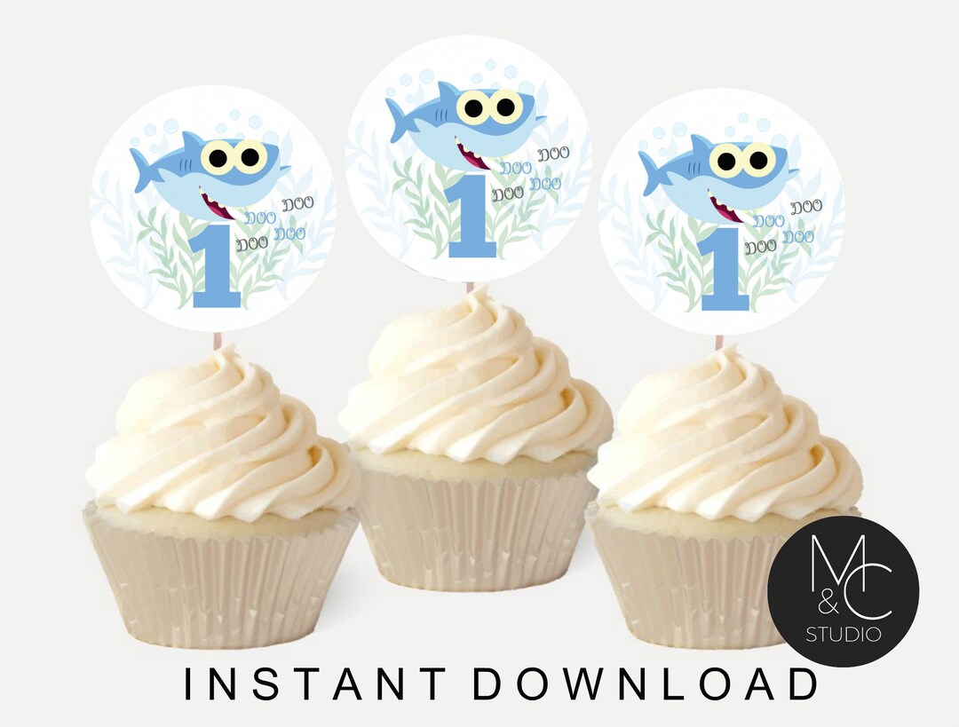 Baby Shark Party Cupcake Topper, Instant Download, Cupcake Toppers ...