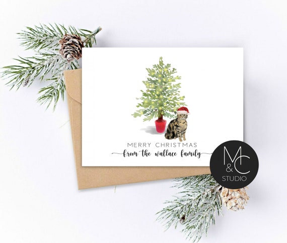 American Shorthair brown tabby Cat Card, personalized Pet Christmas Greeting Card, Folded Note Card, Cat Lover, Holiday Greeting Card, Il_570xn