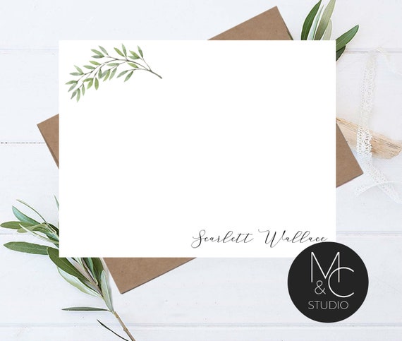Personalized Note Card Set Envelopes- Stationary Cards Monogram Stationary Script Font, Eucalyptus Bridesmaid, Mom, Friend Coworker Greenery Il_570xn