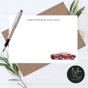 Classic Car, Men's Stationery Set, Note Card, Flat Note Cards Corporate Gift, Retirement, Fathers Day, Christmas, Graduation, Cobra, Sports