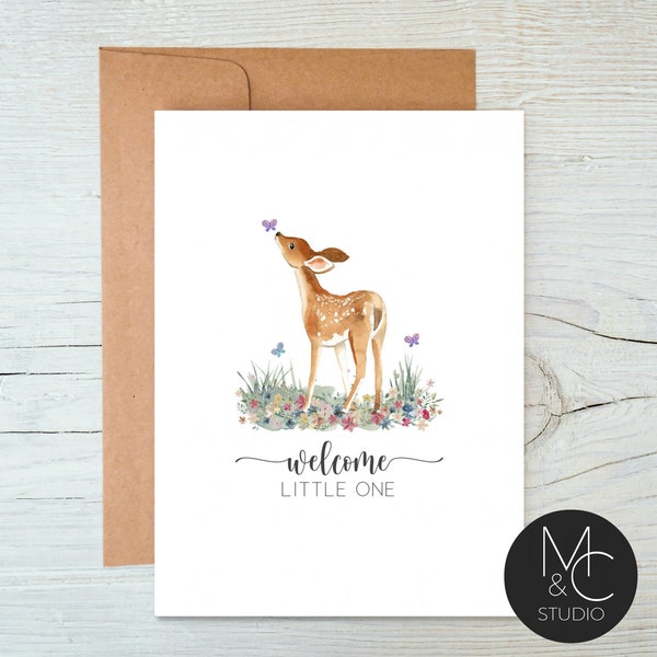New Baby Card, Congratulations Card, Deer Fawn, Baby Girl, New Parent Card, New Baby Gift, Welcome to the World #NB1