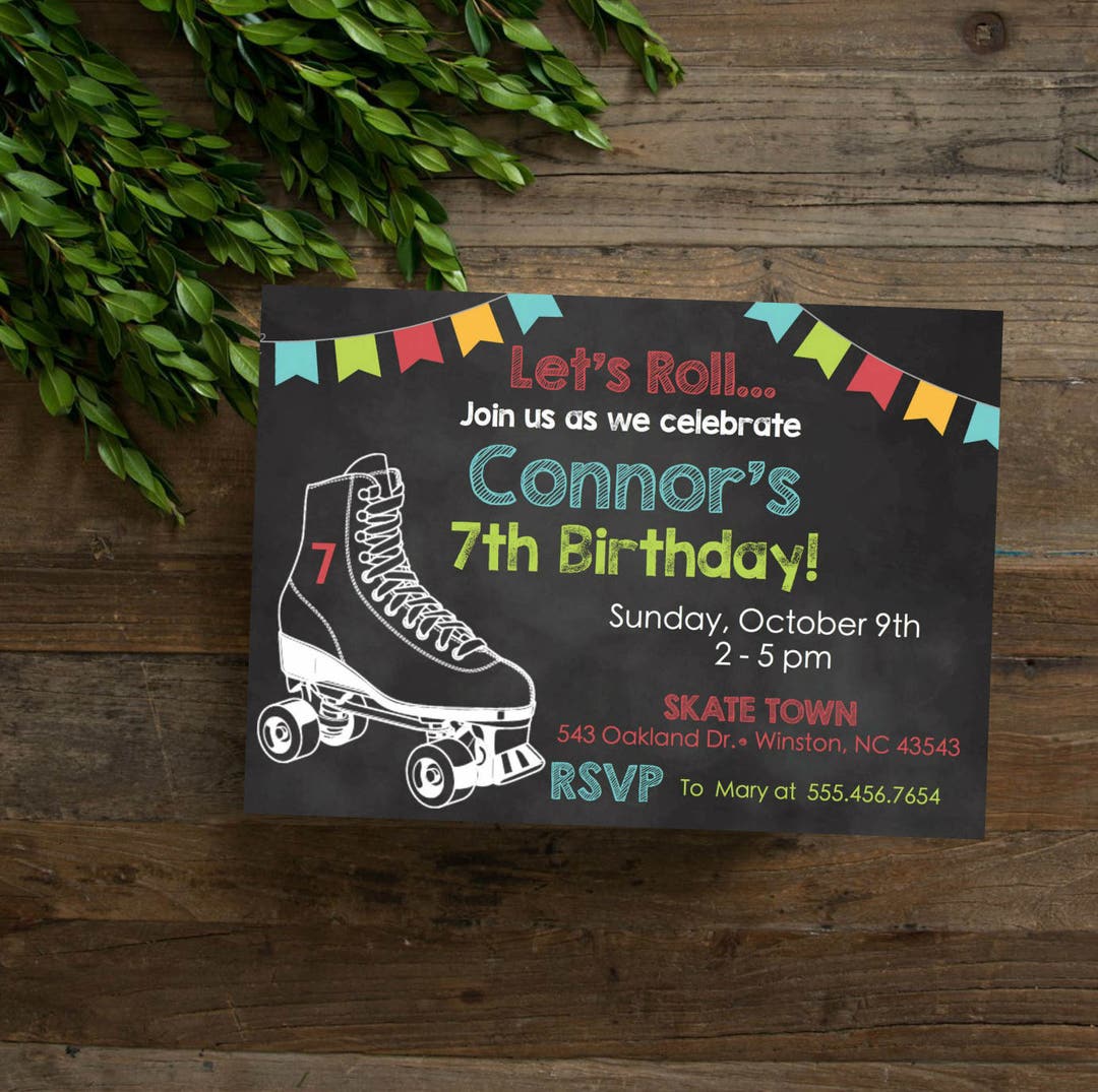 Invitación de fiesta de cumpleaños con tema de patín de pizarra, invitación  de fiesta de patinaje sobre ruedas, invitación de cumpleaños de año  personalizada, imprimible o impresa -  México