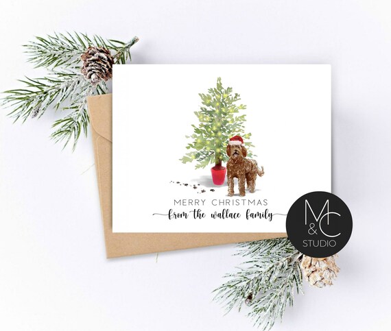 Labraoodle Dog Card, personalized Pet Christmas Greeting Card, Folded Note Card, Dog Lover, Holiday Greeting Card, Family Brown Il_570xn
