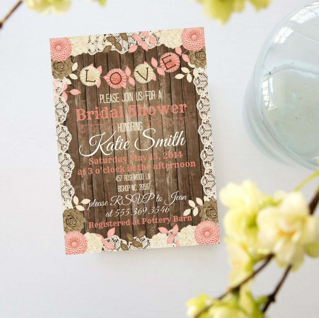 Shabby Chic Rustic Bridal Shower Invite Invitation With - Etsy