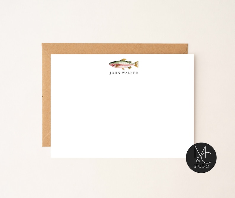 Personalized Fishing Trout Fly Note Cards, Boys Mens Stationary Thank You Notes, Gift for dad, son, brother, Birthday, Thank you image 1