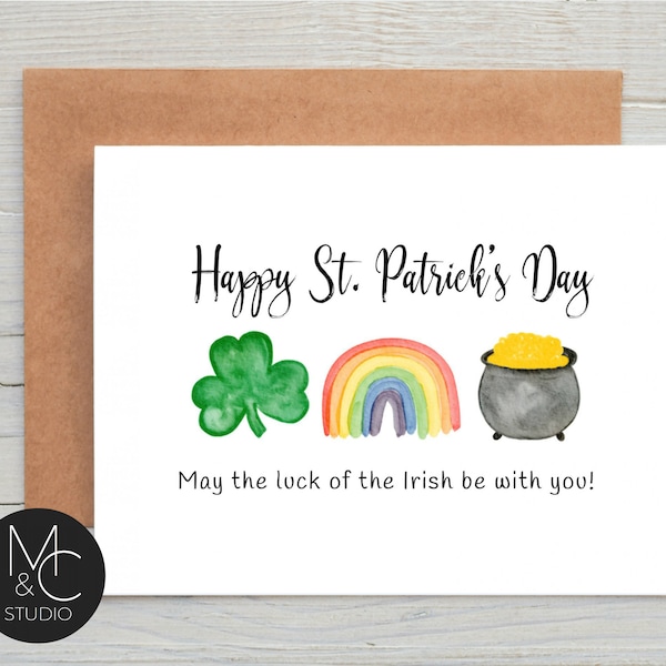 St. Patrick's Day Cards, St. Patty's Day Card Pack, Blank Shamrock Cards Set, Greeting Card, St. Pattys Day, Irish Four leaf Clover, #SP1