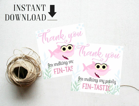 Pink Baby Shark Birthday Favor Tags Gift Tags First Birthday Instant ...