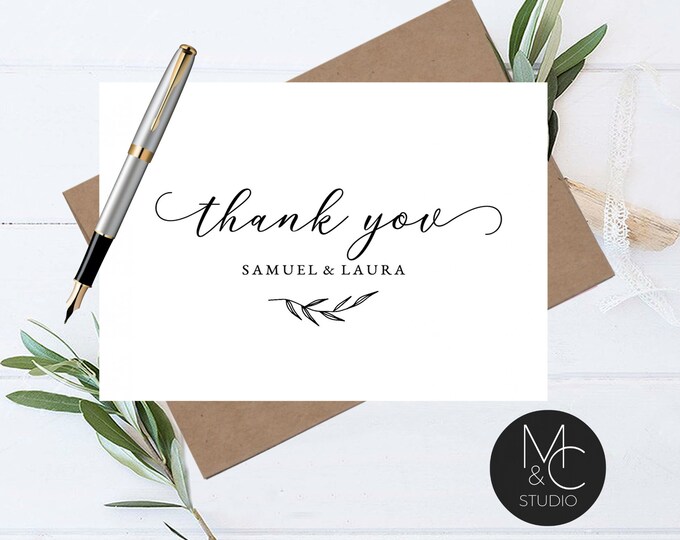 Personalized Wedding Engagement Thank You Note Card, Thank You With Couples Names, Script font thank you, simple notecard, envelopes,