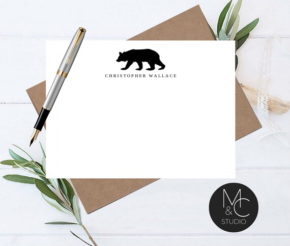 Men's Stationery Set, Note Card, Flat Note Cards Corporate Gift, Retirement, Fathers Day, Bear Wilderness, Christmas, Graduation, Thank You Il_570xn