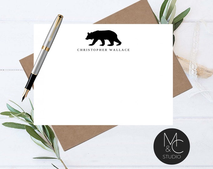 Men's Stationery Set, Note Card, Flat Note Cards Corporate Gift, Retirement, Fathers Day, Bear Wilderness, Christmas, Graduation, Thank You