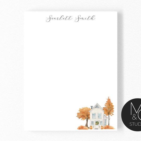 Personalized Fall House Notepad Country, Fall Trees, Stationery 5x7, 8.5x11 Notepad Fall, Autumn, Stationary, Friend, Coworker, Boss Gift