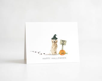 PRINTABLE Dog Halloween Card, Watercolor Card, Golden Retriever Card, Halloween Dog, Friend Card Autumn D#9