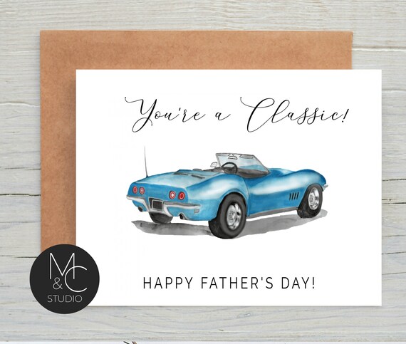 Father's Day Card with Kraft Envelope, You're a Clasic, Car card, Dad birthday, Simple, Car lover, Classic car card, Dad gift, corvette #9 Il_570xn