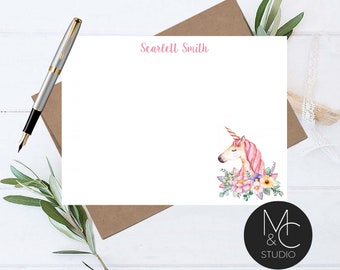 Personalized stationary set kawaii stationary set with custom letterhead paper /& stickers cute Rainbow unicorn stationary set
