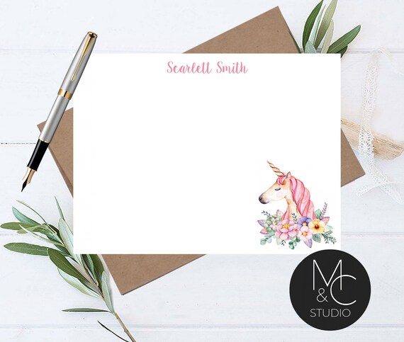 Unicorn Stationary Set, Personalized, Notecards for Girls, Unicorn Gifts Custom, Thank You Cards for Girls, Stationery, Gift for Girl Il_570xn