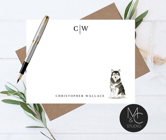 Malamute Dog Personalized Note Cards, Stationery, Gift, Flat Note Cards, Christmas Gift, Boss, Friend, Coworker Dog Gift Il_570xn