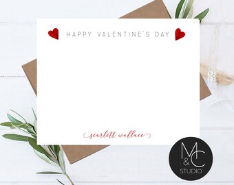 Valentine Personalized Note Card Set, Stationary Cards, Valentines Day Gift, Script Font, Teacher, Kids Stationary, Mom, Friend Coworker