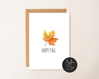 Happy Fall Leaf Watercolor Card, Thankful for you Card, Kraft envelope Thanksgiving Card, Coworker, Thinking of you, Friend Card #41