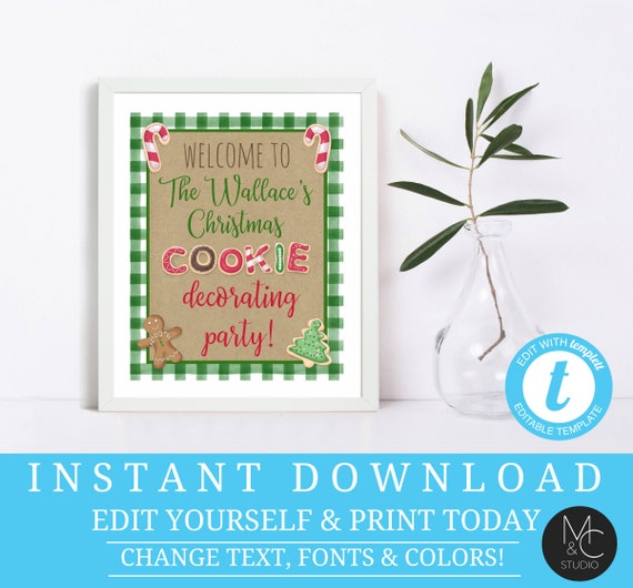 Cookie Exchange Welcome Sign, Cookie Decorating Welcome Sign, Christmas Cookie Party, Printable, Instant Download,Templett Editable #T25 Il_570xn