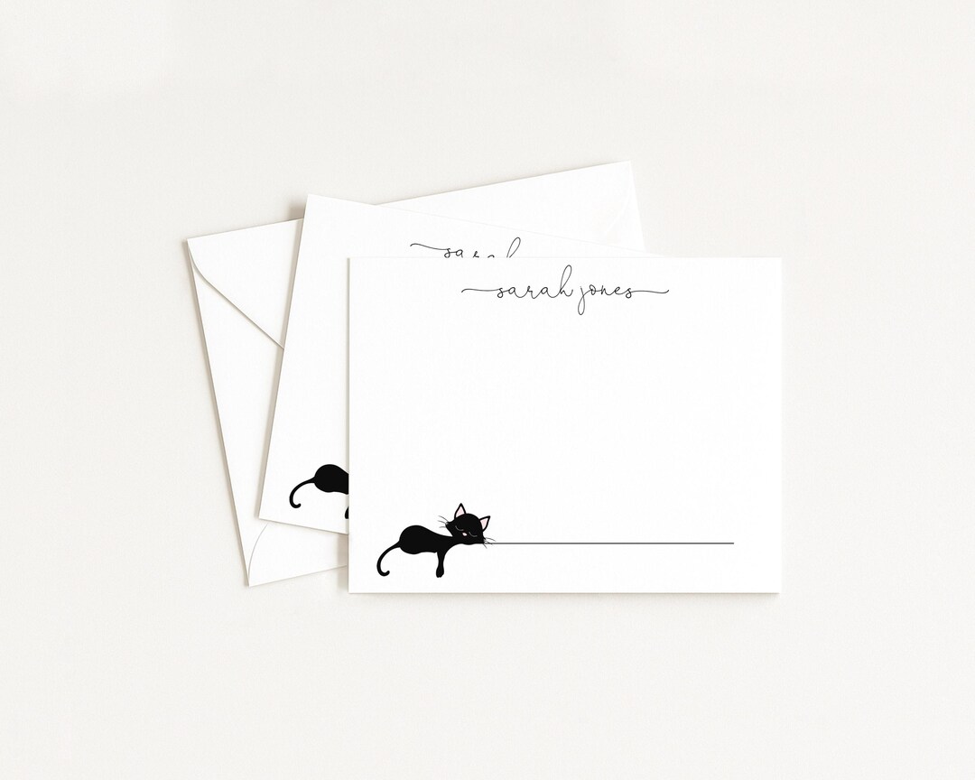 Black Cat Personalized Note Card Set Envelopes- Stationary, Halloween ...