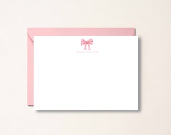 Pink Bow, Personalized Baby Shower Thank You Cards, Stationery, Baby Girl Thank you Notes, Whimsical Note Cards, Watercolor