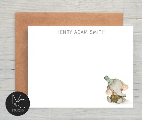 Elephant Personalized Baby Shower Thank You Cards, Baby Thank You Notes, Baby Stationery, From the Nursery of Jungle Animals, Whimsical Il_570xn