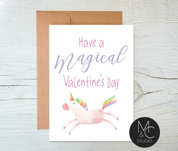 Unicorn Valentine, Magical Valentine's Day, personalized Valentine Greeting Card, Folded Card, Cute, Class Valentine, Girls Valentine #V15 Il_570xn