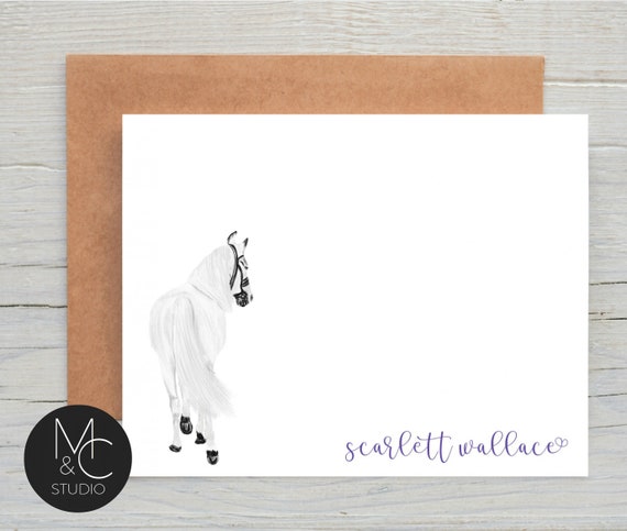 Horse Stationary Set, Personalized, White Horse Notecards for Girls, Equestrian Gifts, Thank You Cards for Horse Lovers, Stationery, Gift Il_570xn