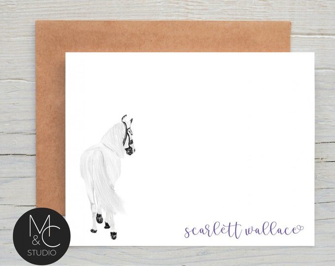 Horse Stationary Set, Personalized, White Horse Notecards for Girls, Equestrian Gifts, Thank You Cards for Horse Lovers, Stationery, Gift
