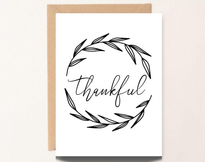 PRINTABLE Thankful Wreath Card, Thankful for you Card, Thanksgiving Card, Friend Card Autumn D#4