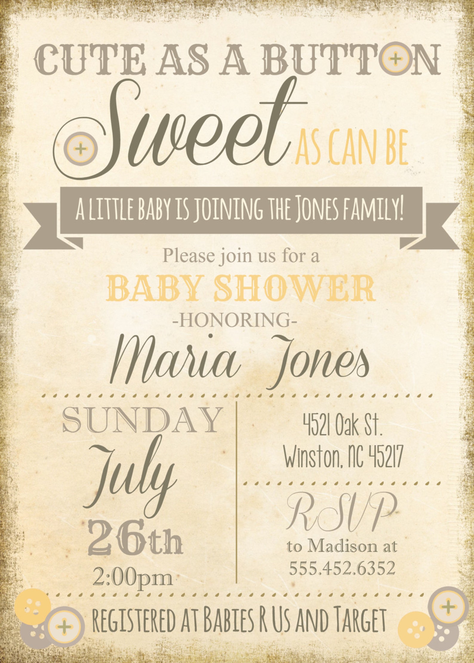 Vintage Cute as A Button Shower Invite Invitation With Etsy